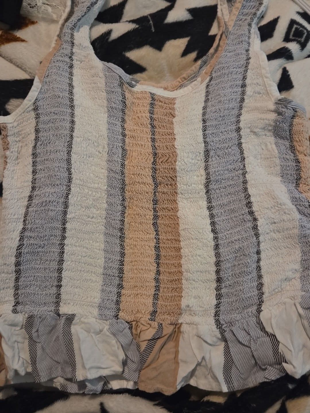 Striped Ruffle Hem Tank Top - Neutral Stripes